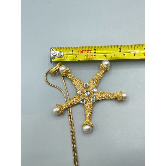 Vintage Signed CRAFT Seastar Necklace Starfish Gold Tone w Pearls & Rhinestones - Picture 15 of 15